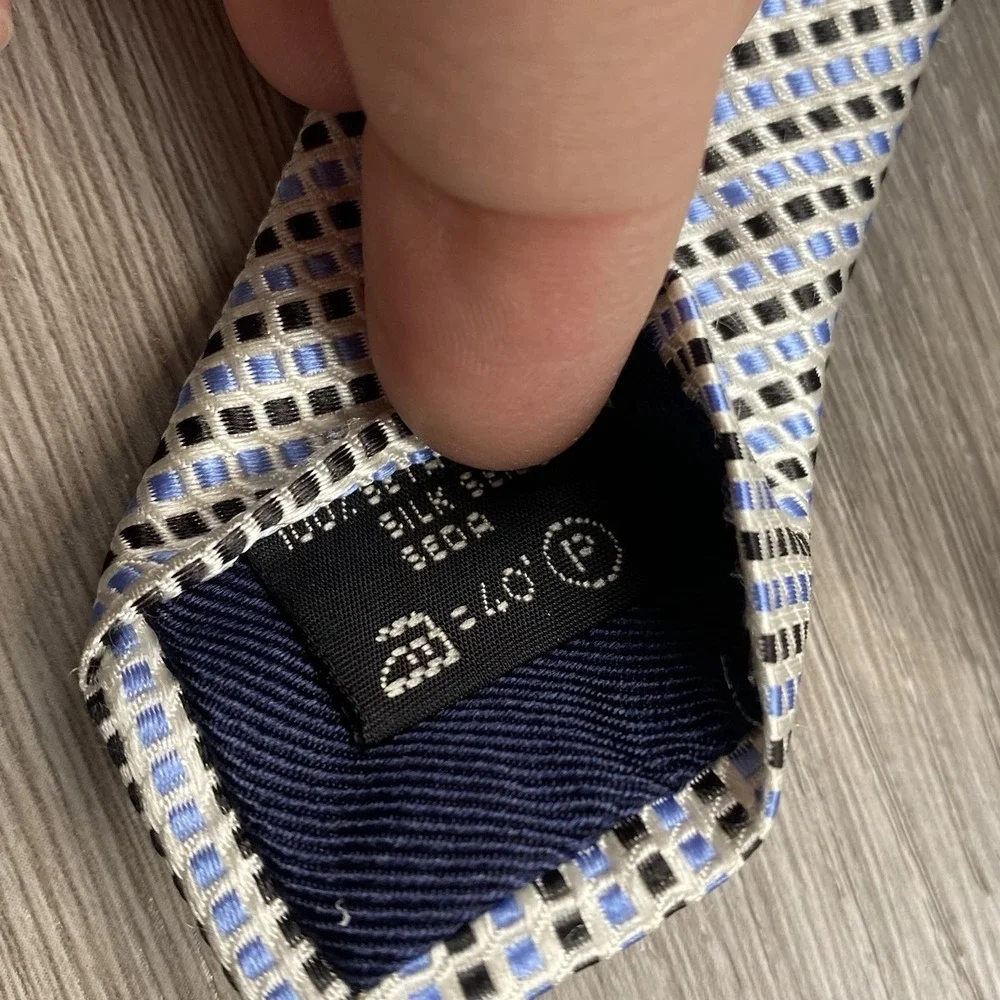 Ermenegildo Zegna Men's 100% Silk Neck Tie Blue Black‎ Beige Squares